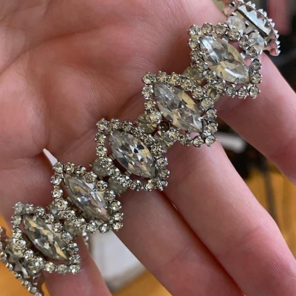 Albert Weiss Silver Vintage Rhinestone Marquise Stone Statement Wedding Bracelet - Picture 15 of 17